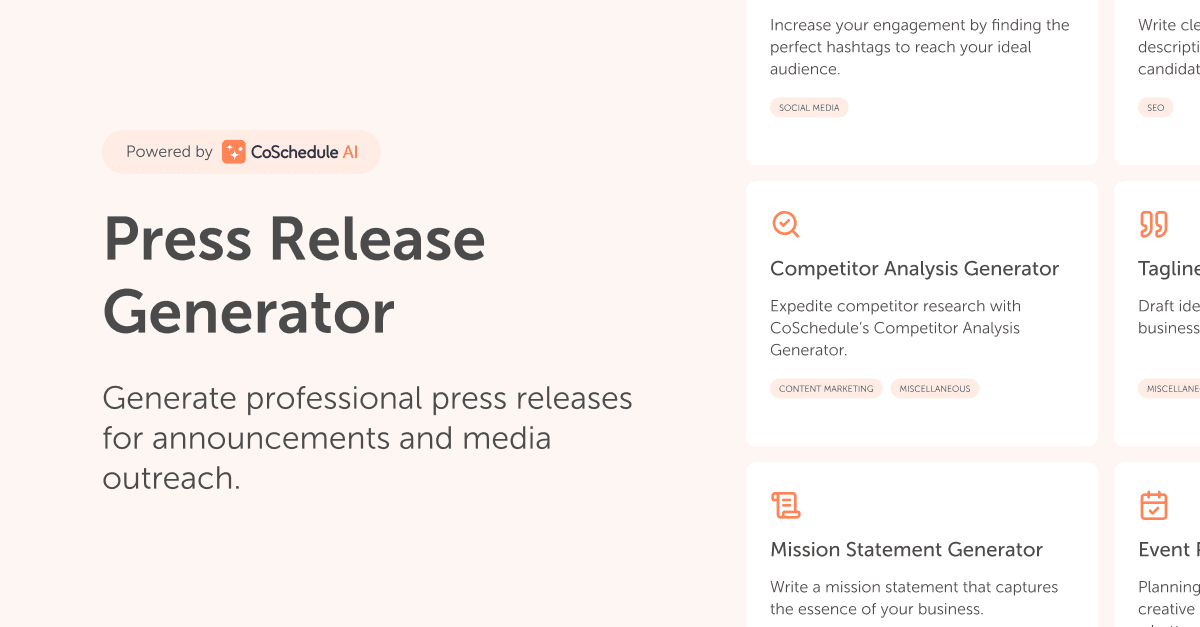 Press Release Generator Powered By CoSchedule AI