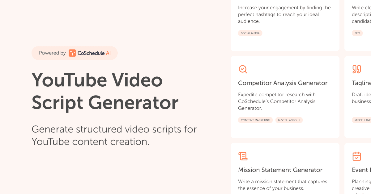 YouTube Video Script Generator Powered By CoSchedule AI