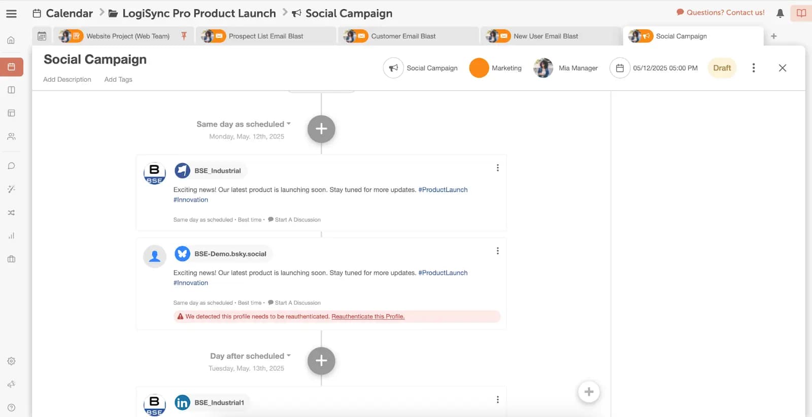 CoSchedule social campaign for the LogiSync Pro Product Launch.