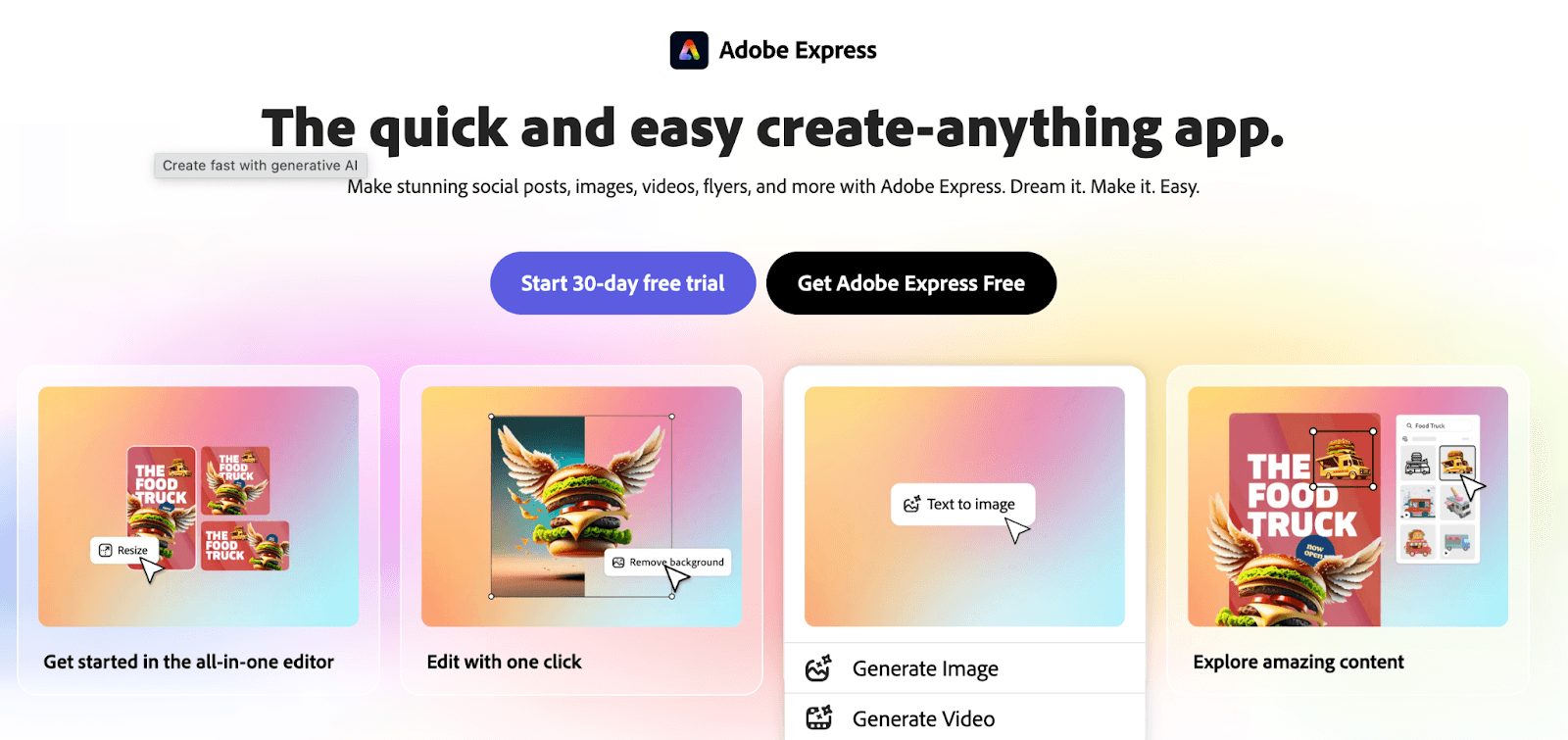 Adobe Express homepage.