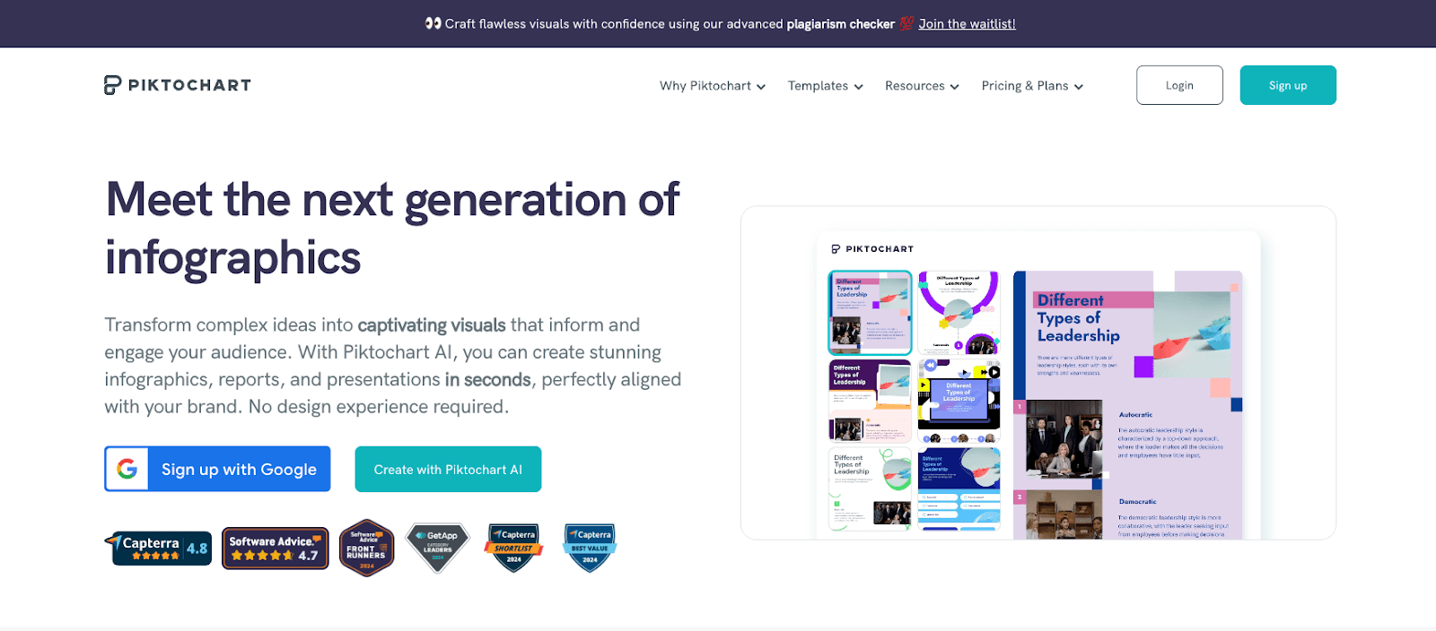 Piktochart homepage.