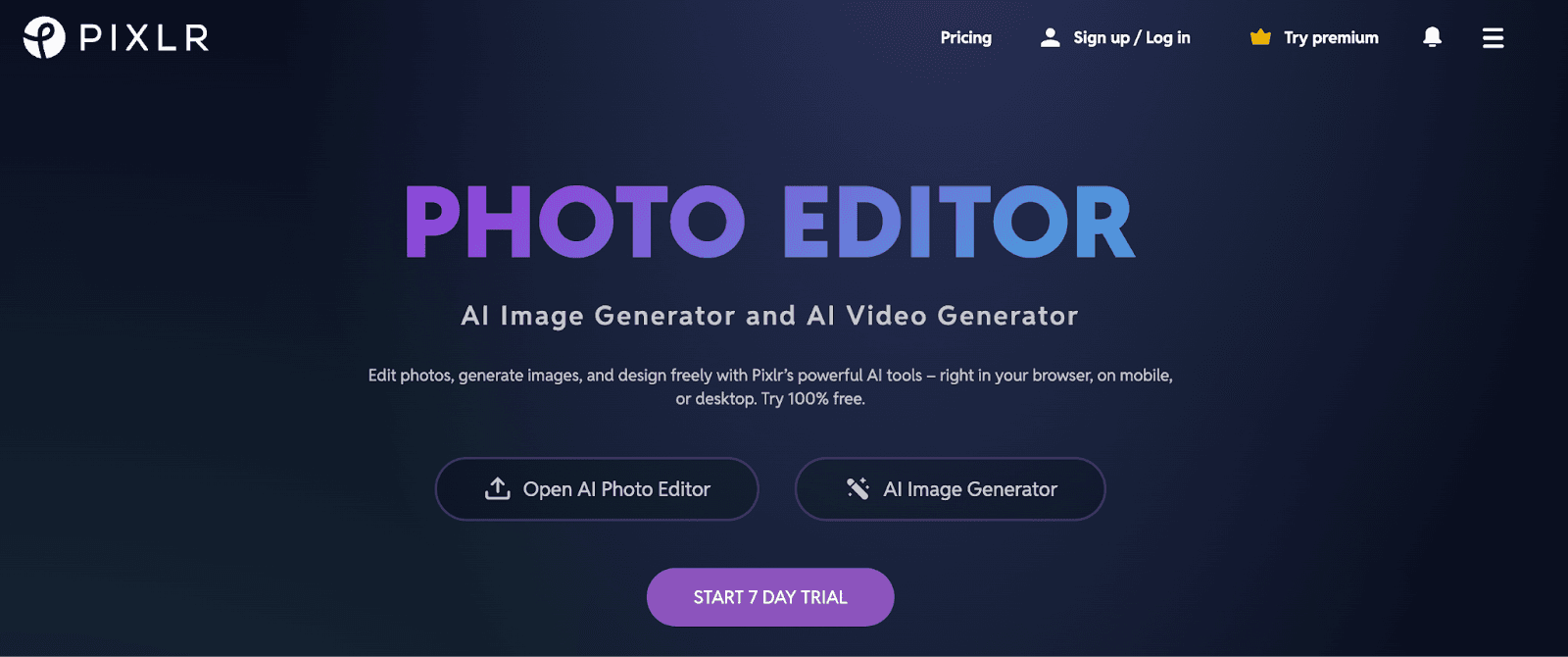 Pixlr homepage.