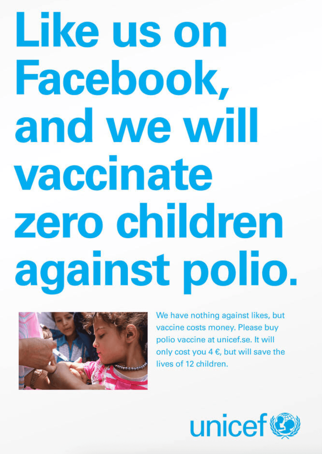 UNICEF facebook ad for polio vaccine.