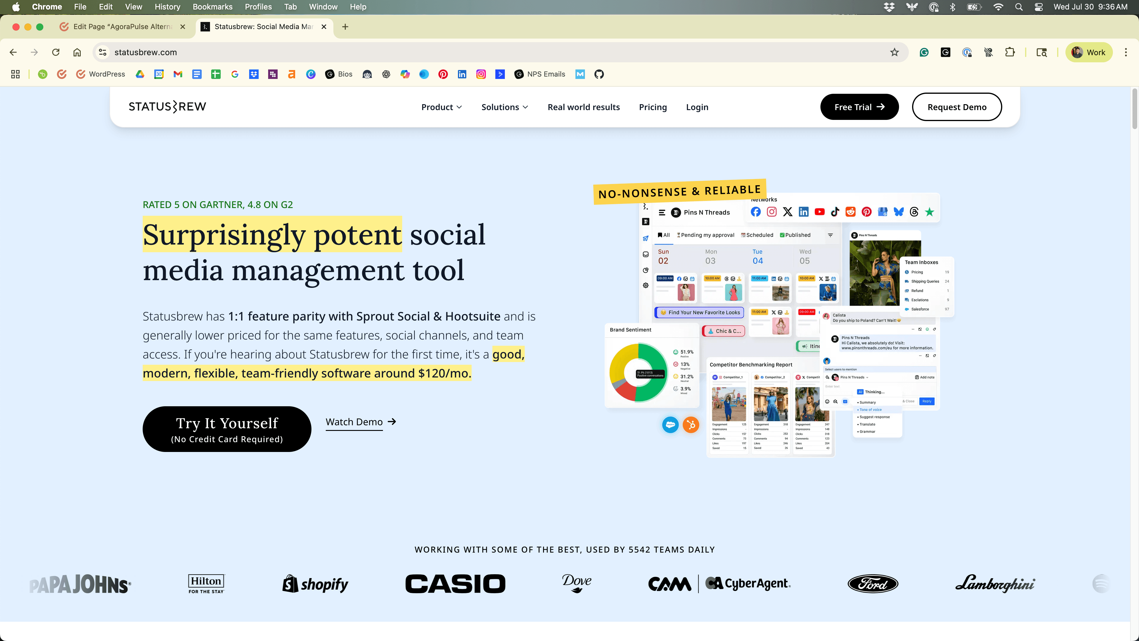 Status Brew homepage.