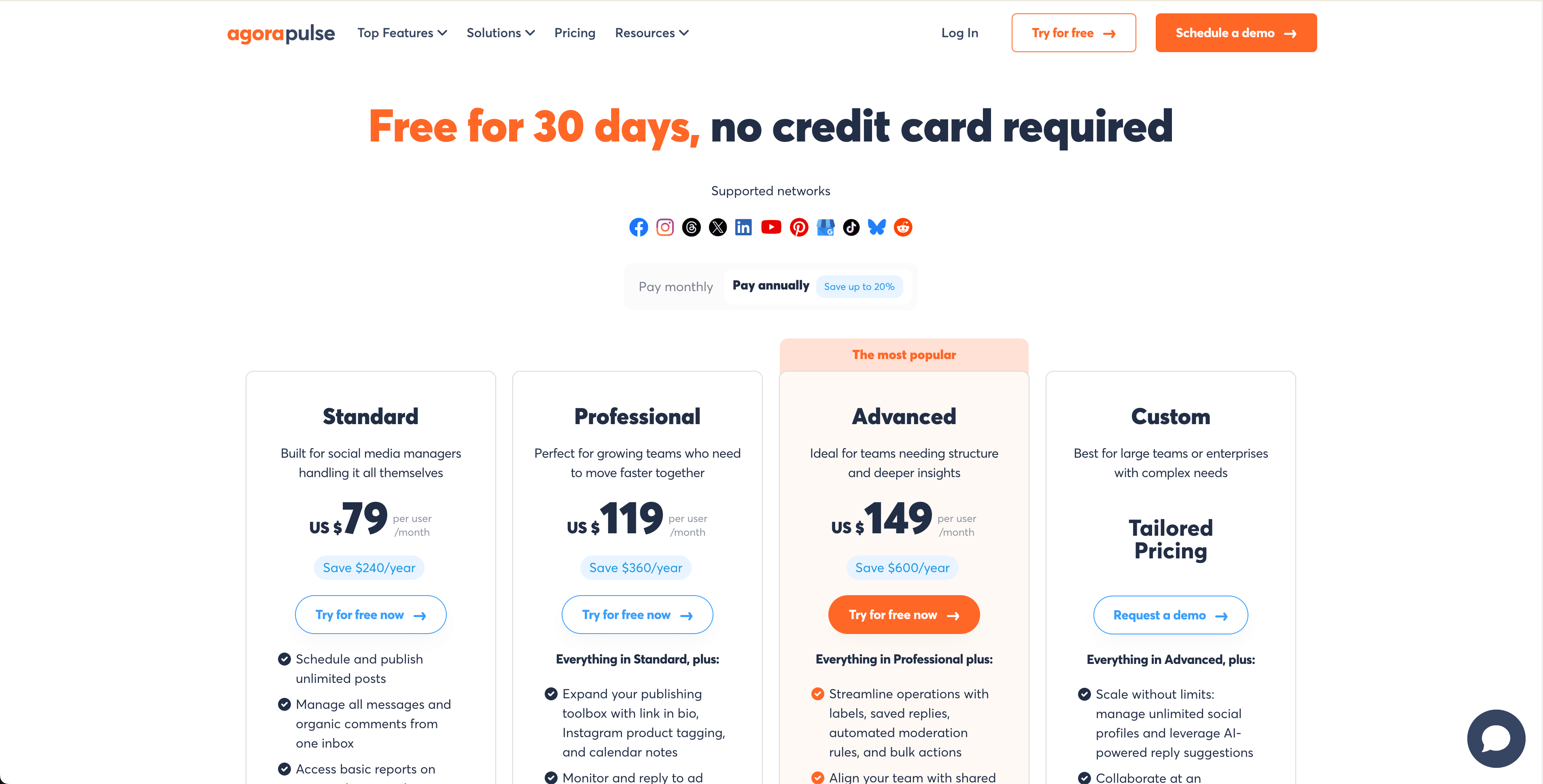 Agorapulse pricing page.
