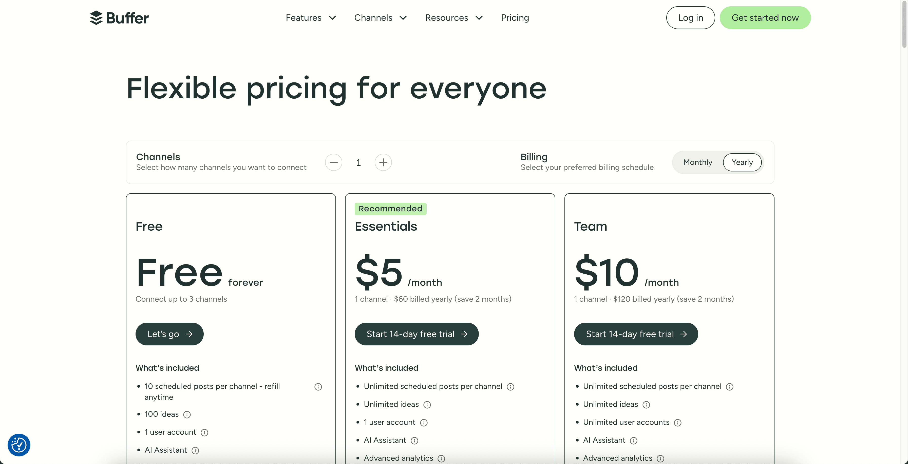 Buffer pricing page.