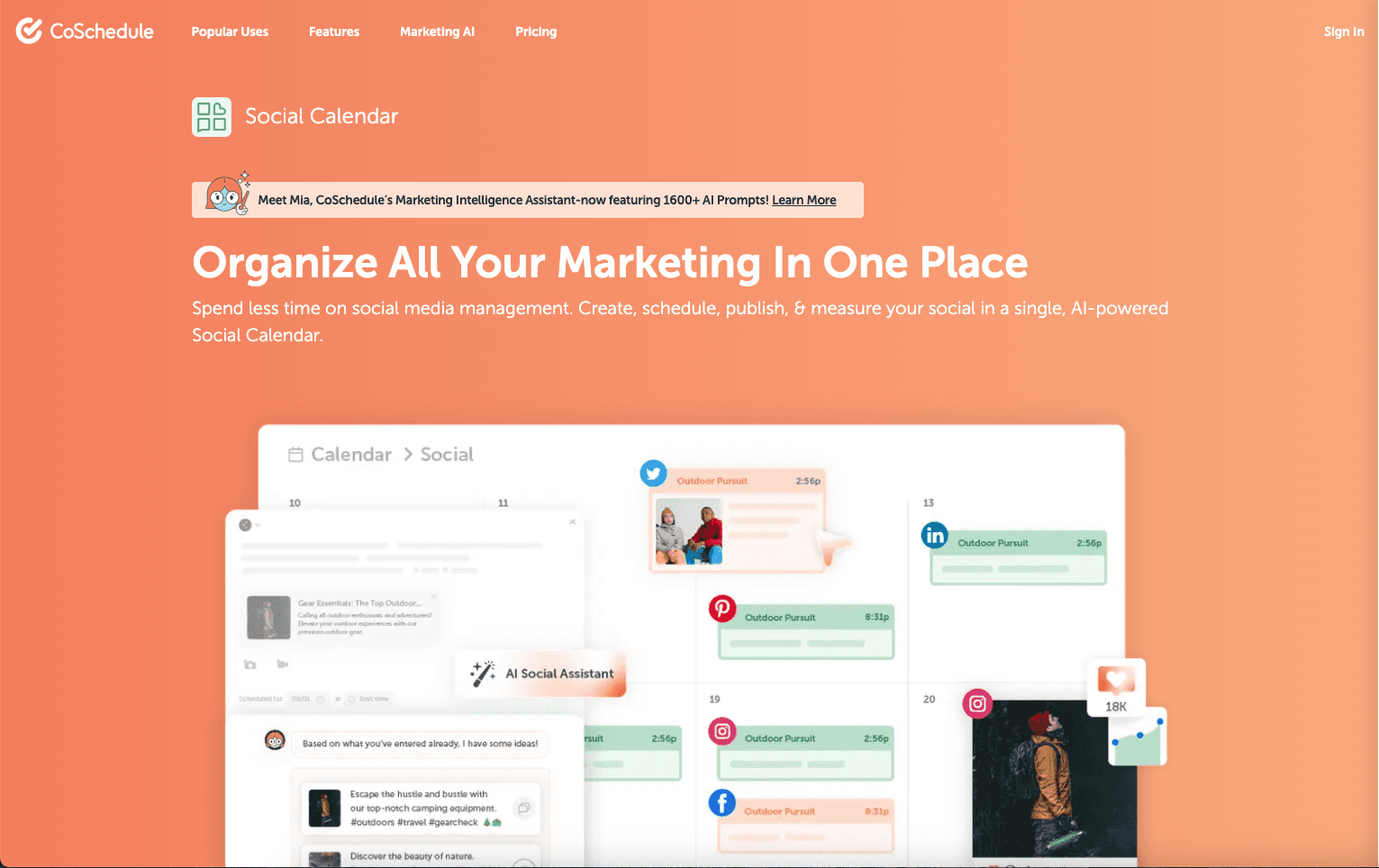 CoSchedule Social Media Calendar homepage.