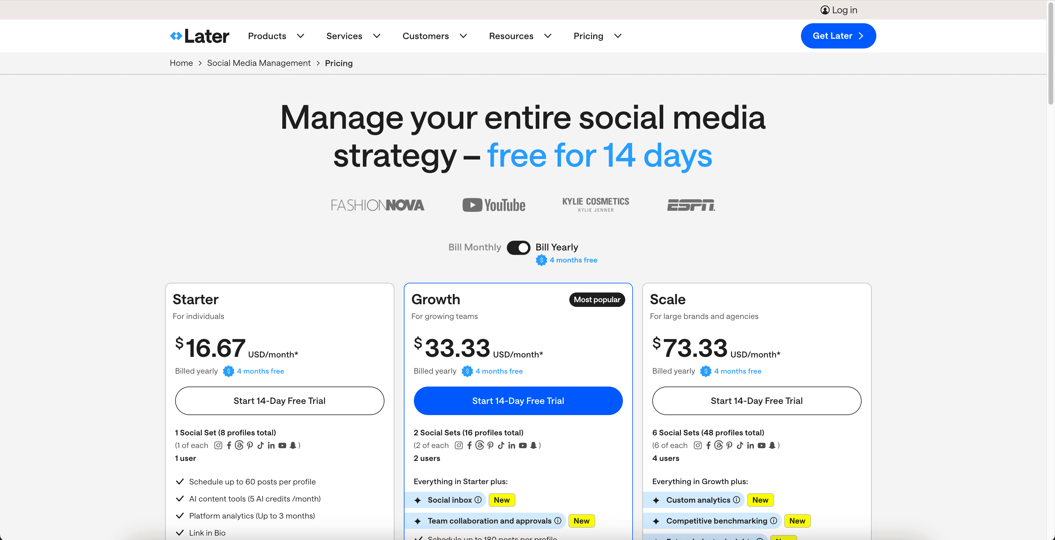Later pricing page.