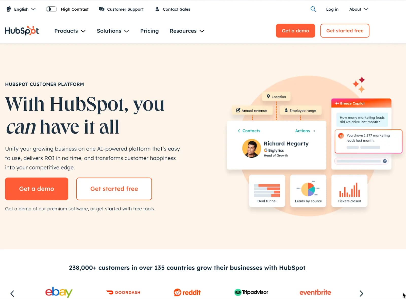 HubSpot homepage.