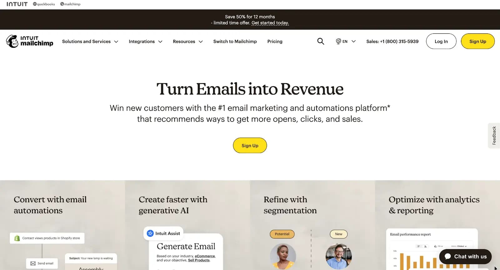 Mailchimp homepage.
