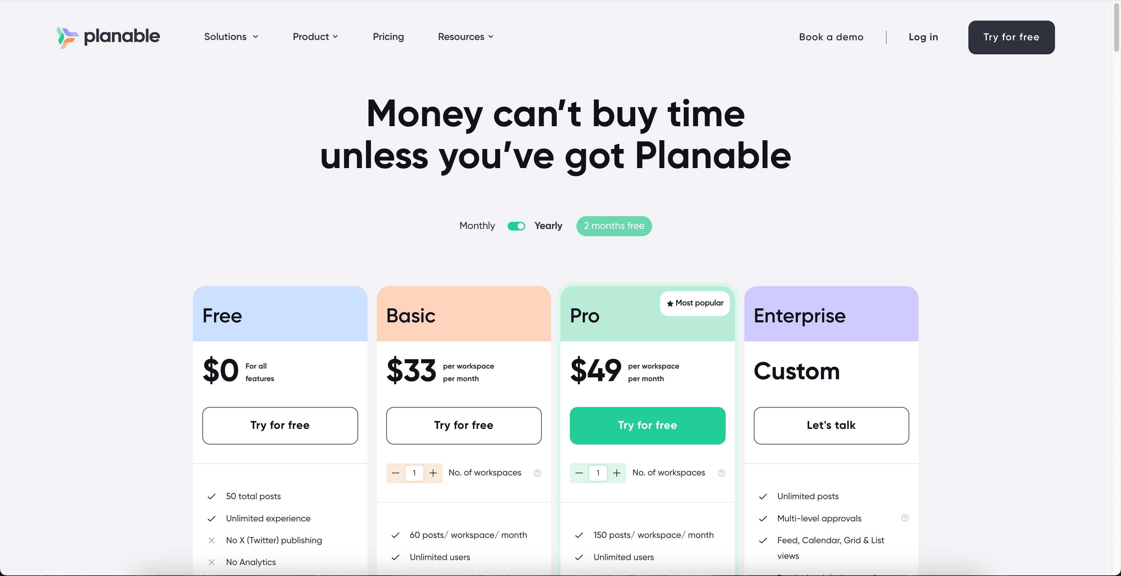 Planable pricing page.