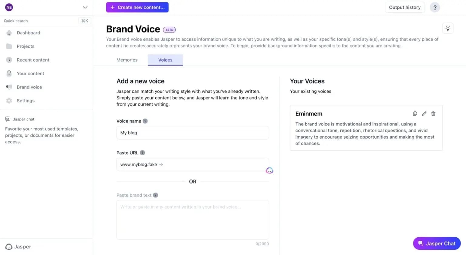 Jasper brand voice page.
