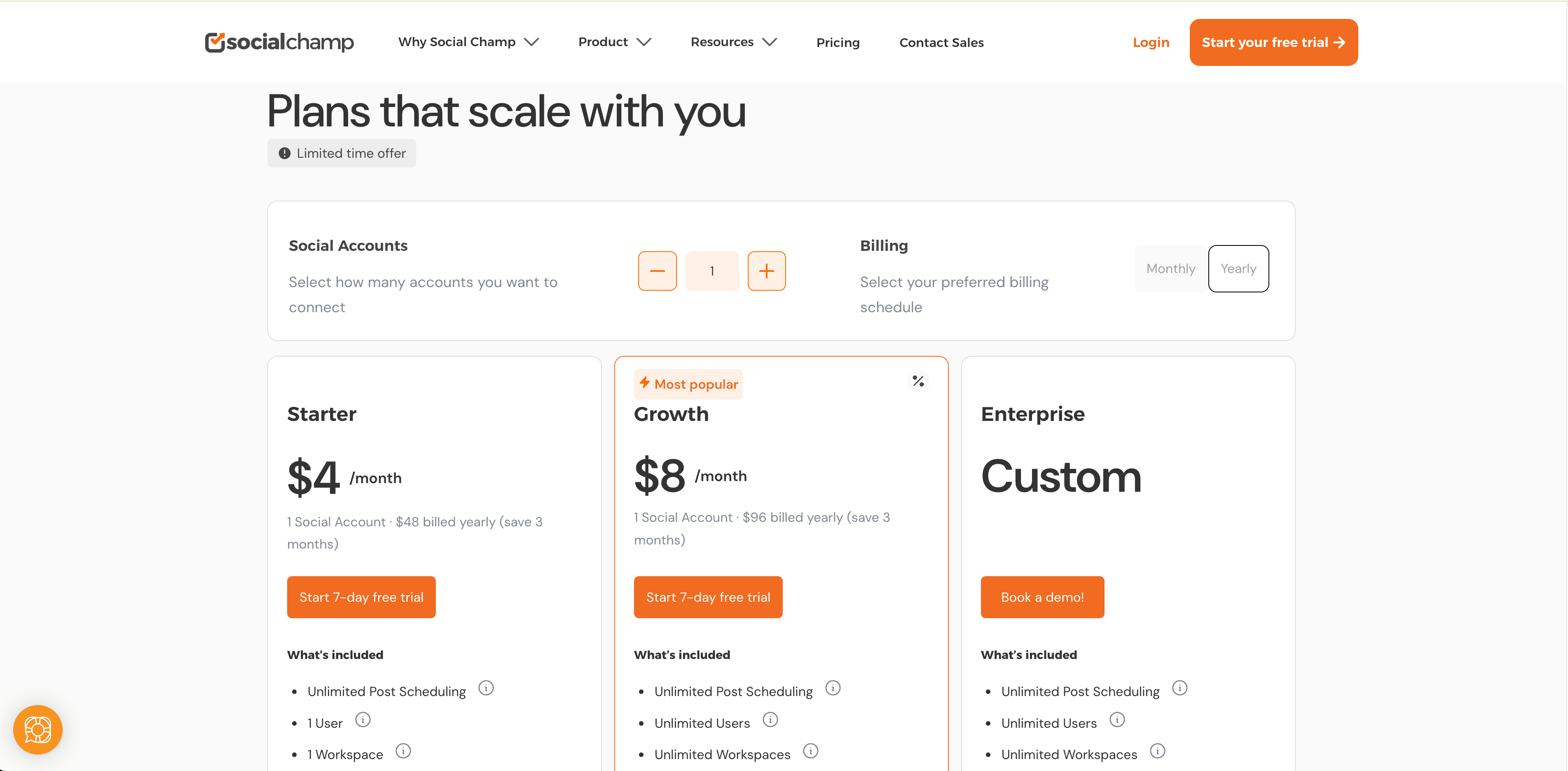 Social Champ pricing page.