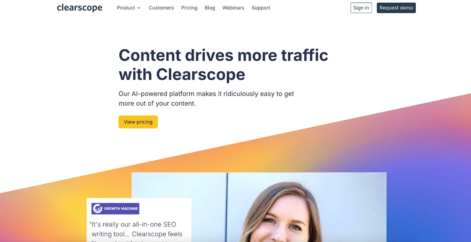 Clearscope homepage.