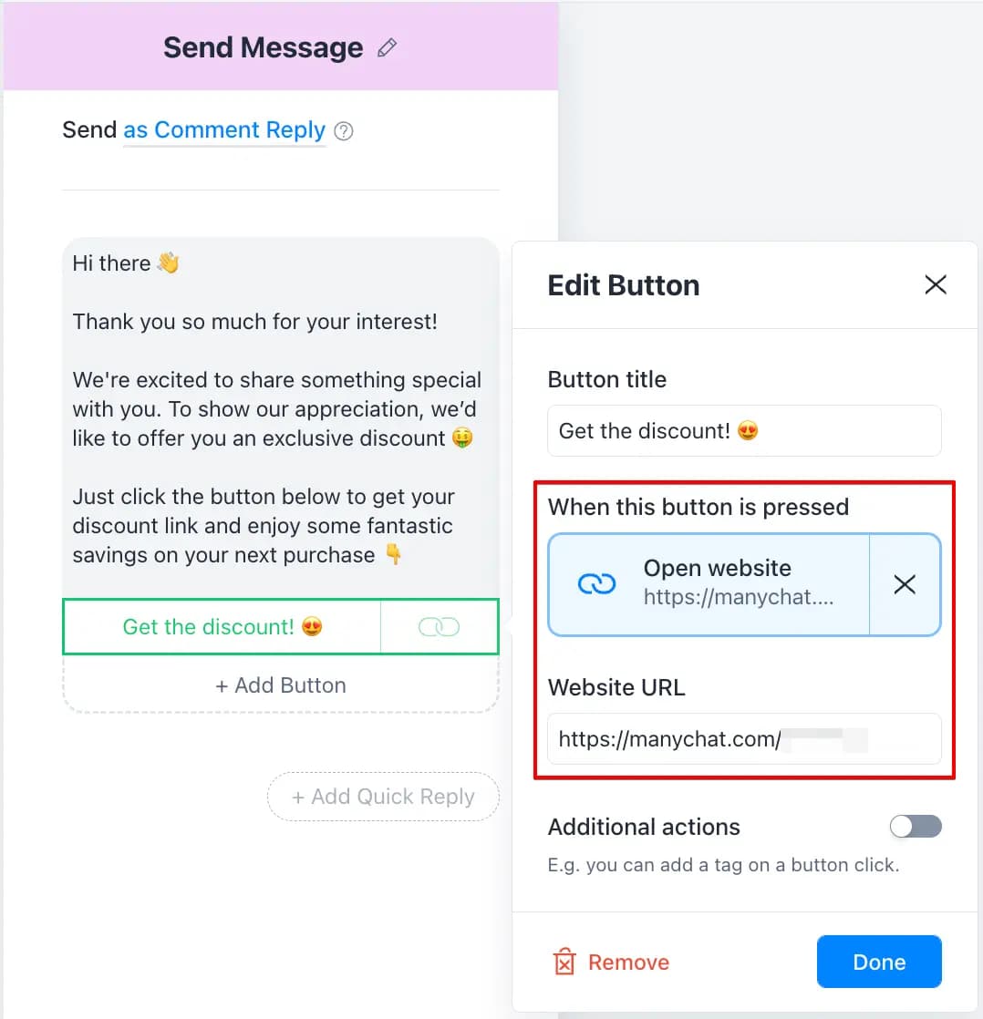 Manychat message example.