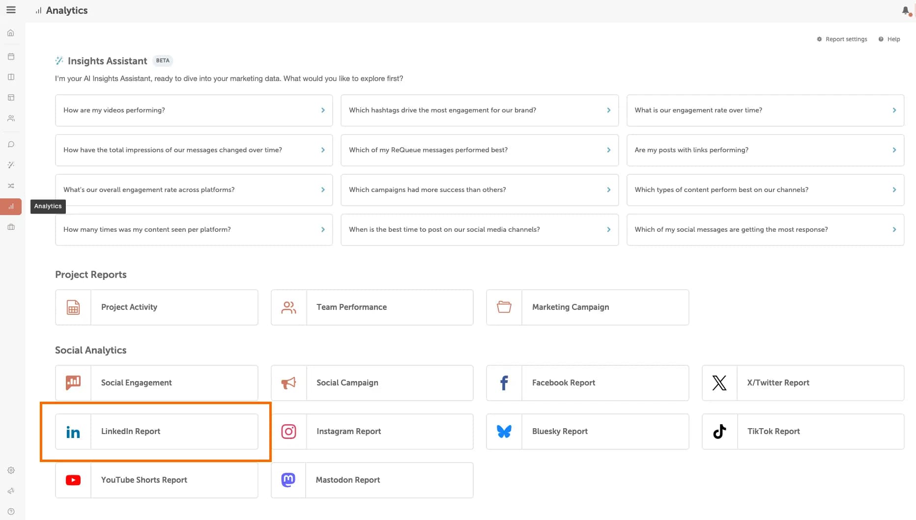 CoSchedule analytics homepage.
