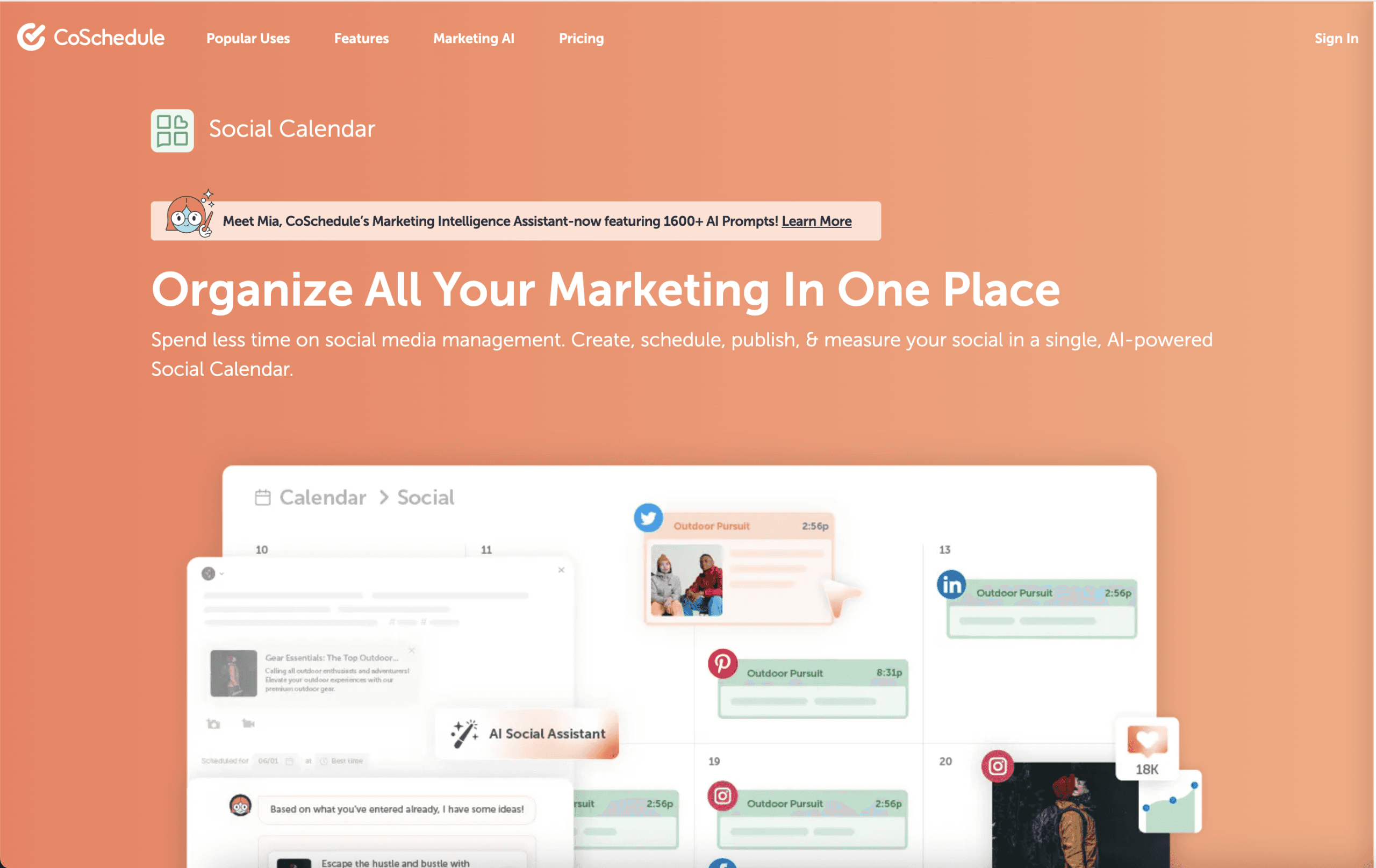 CoSchedule Social Calendar homepage.
