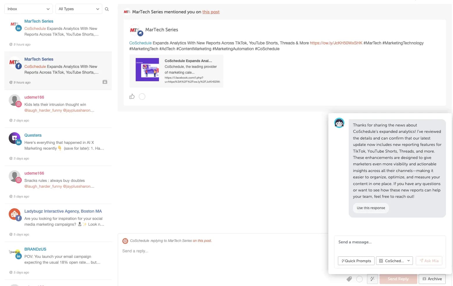 Mention in CoSchedule's Social Inbox.