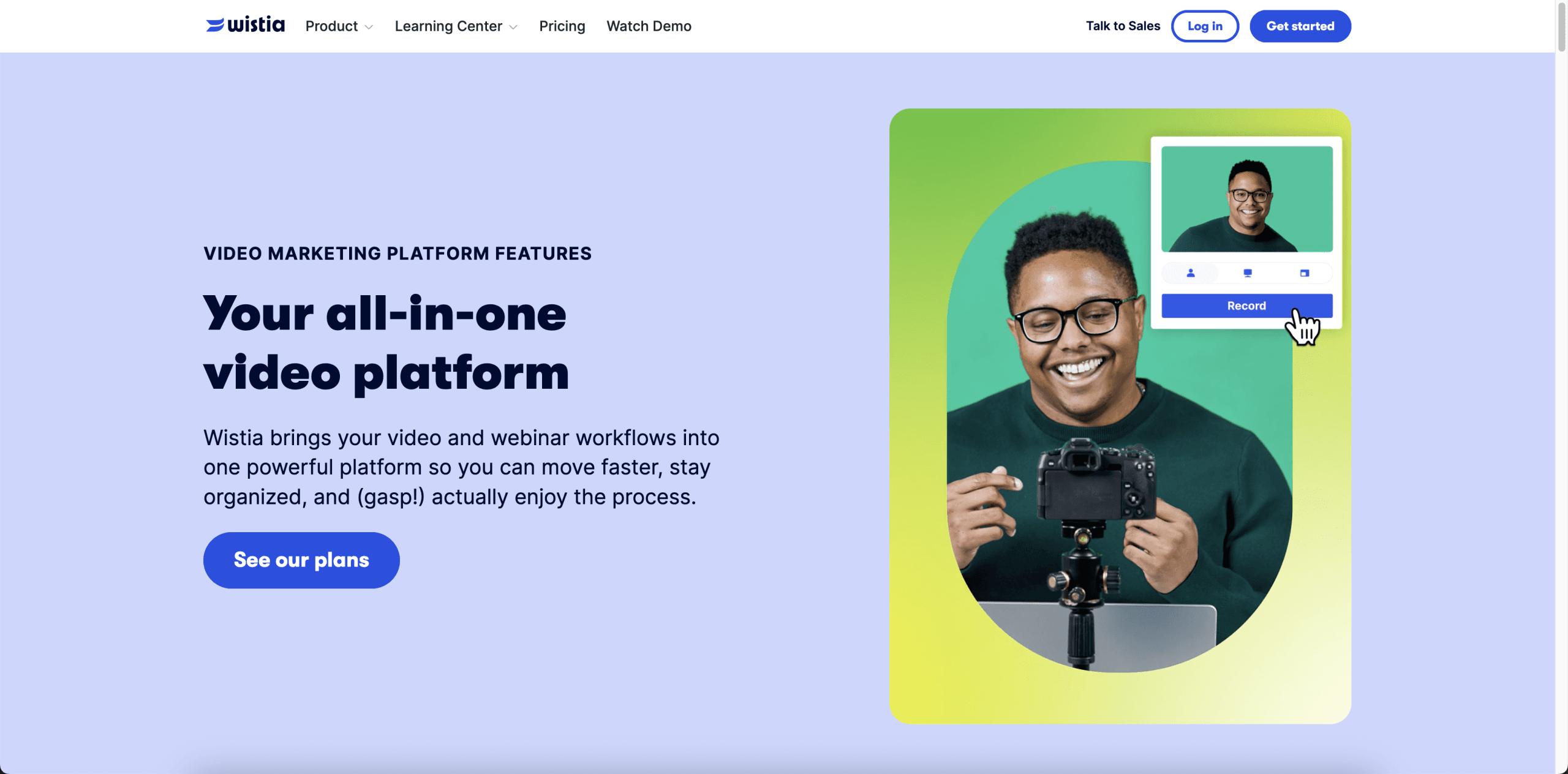 Wistia homepage.