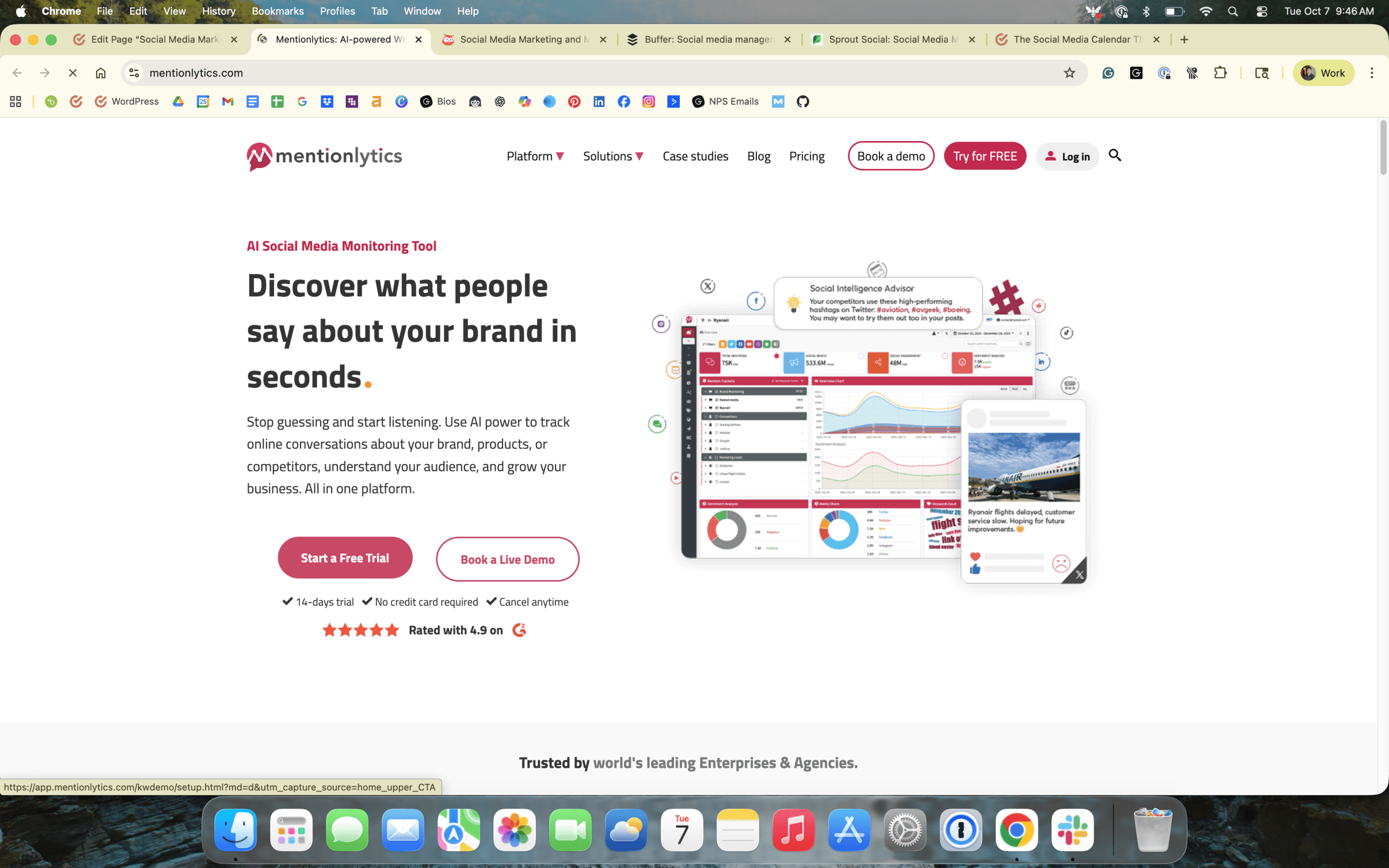 Mentionlytics homepage.