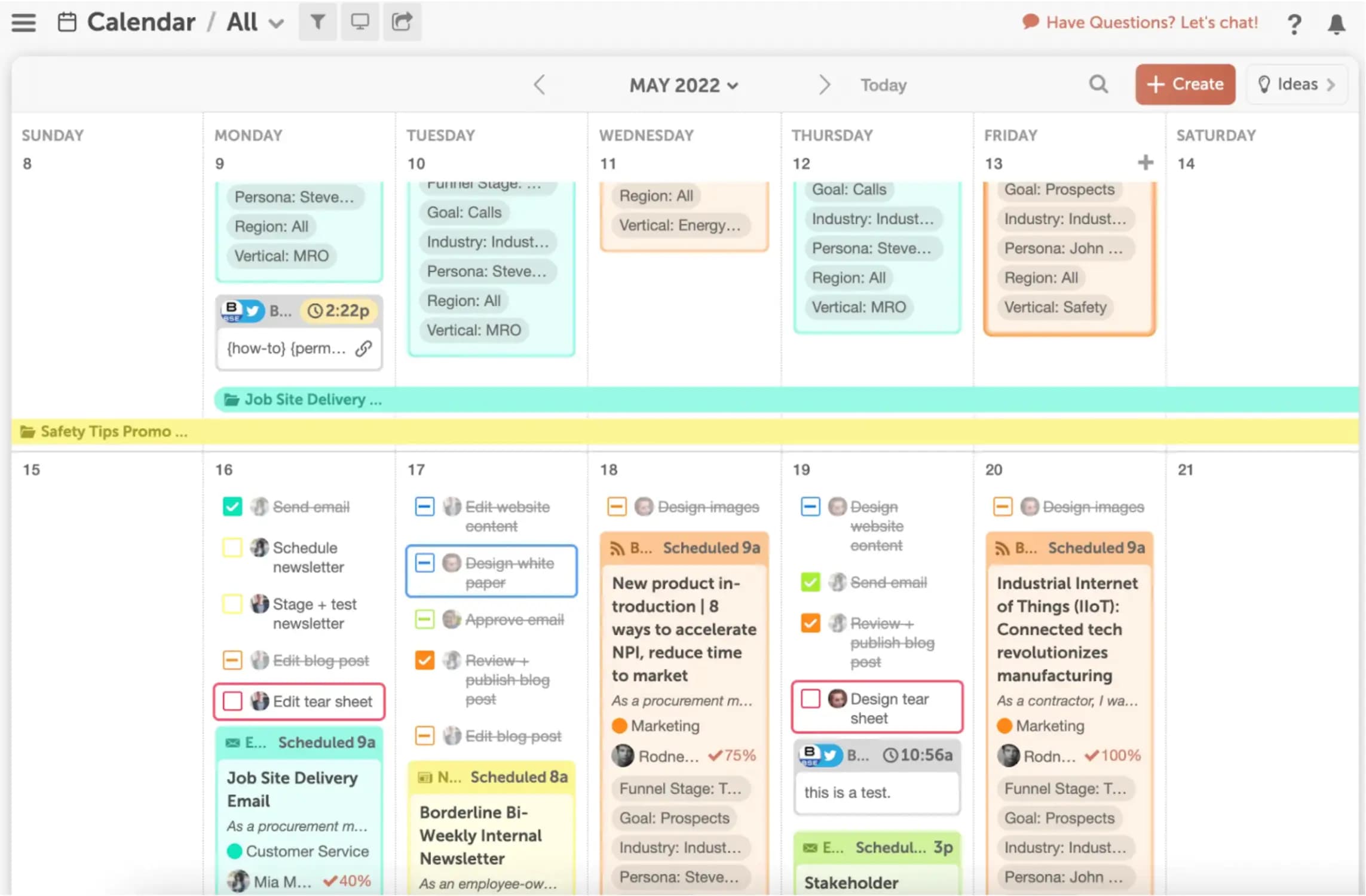 CoSchedule calendar being used as a graphic design calendar.