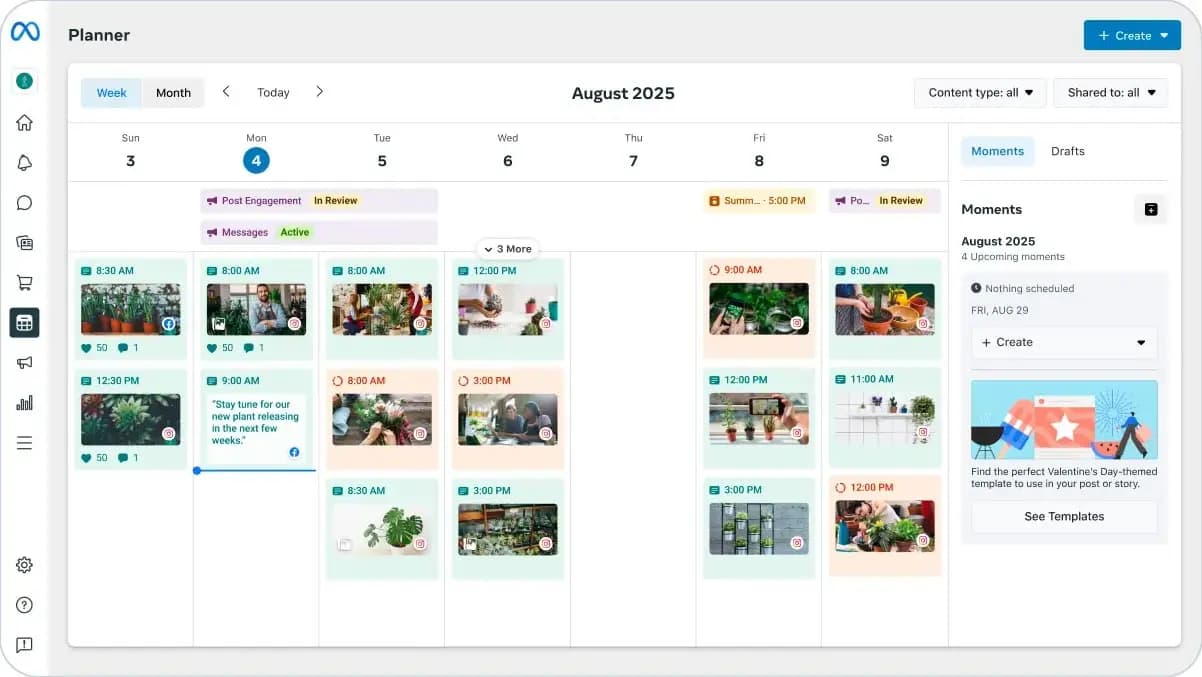 Meta Business Suite planner.