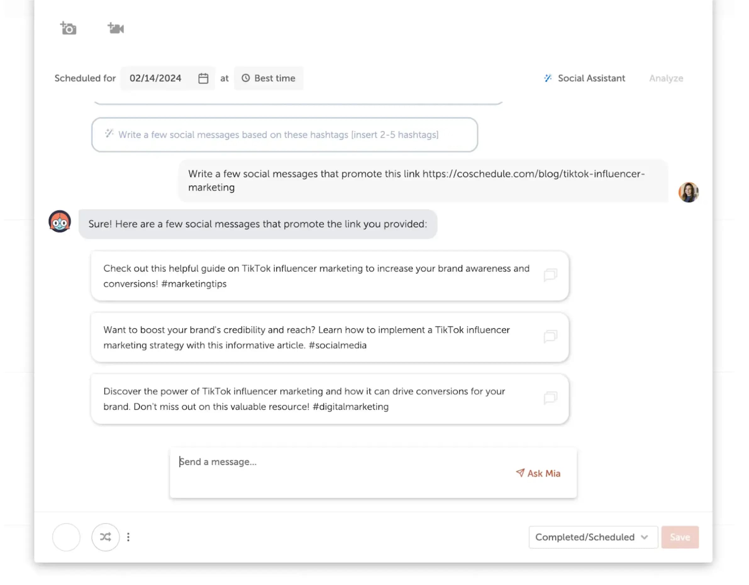 CoSchedule's AI writing assistant in app.