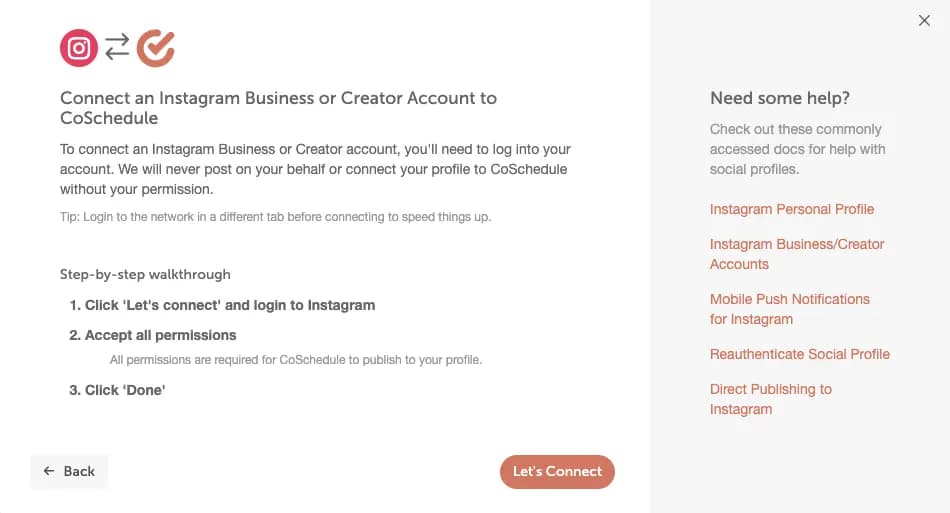 How to connect Instagram to CoSchedule page.