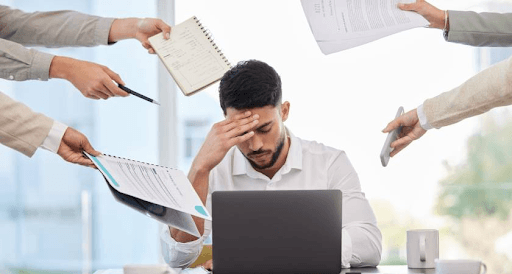 Overwhelmed and frustrated marketing coordinator