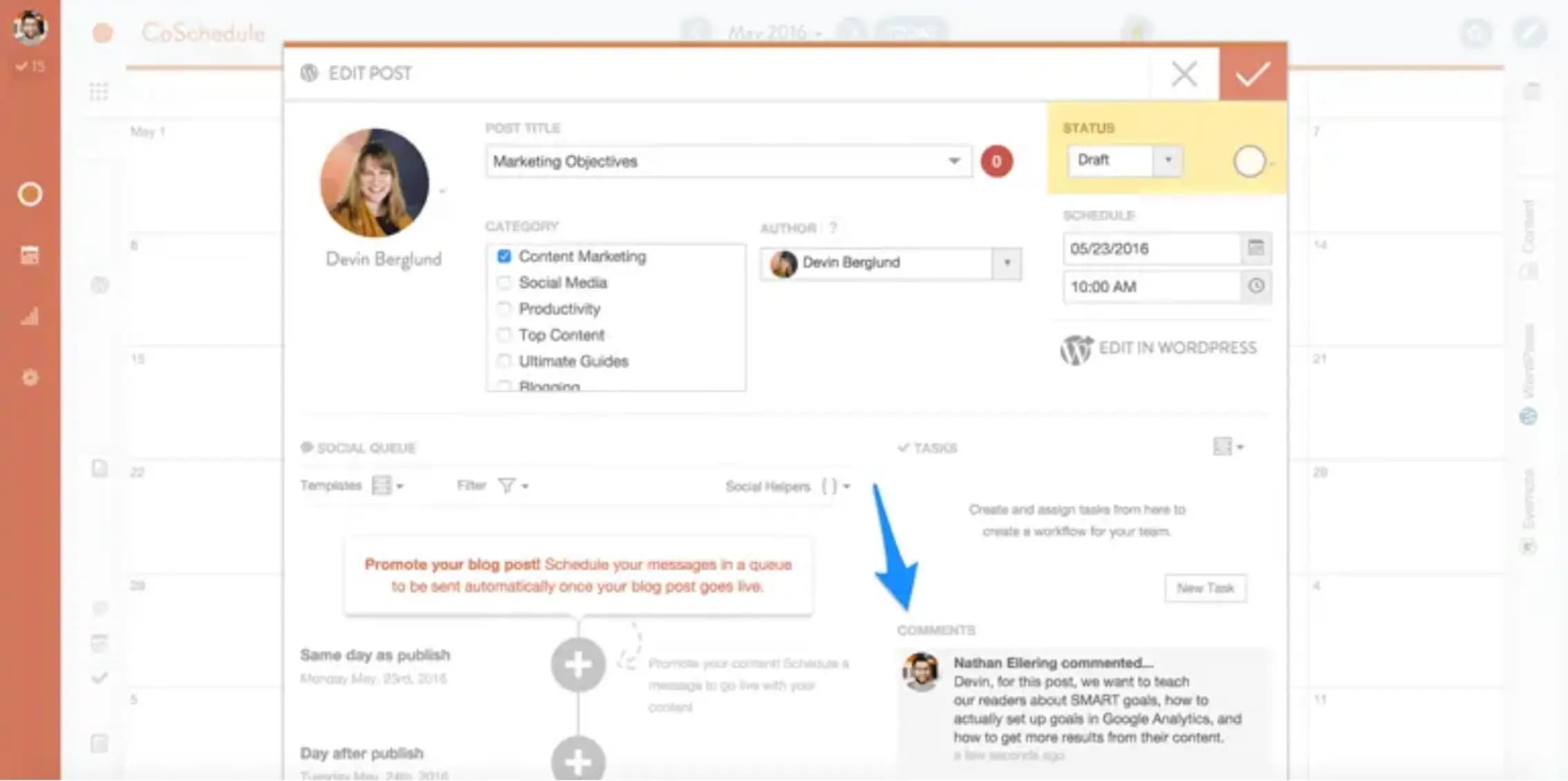 Edit post popup in CoSchedule app.