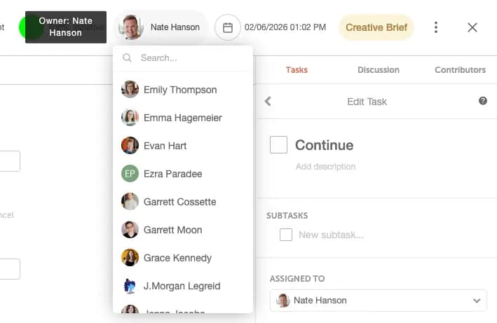 CoSchedule Calendar view of project owner