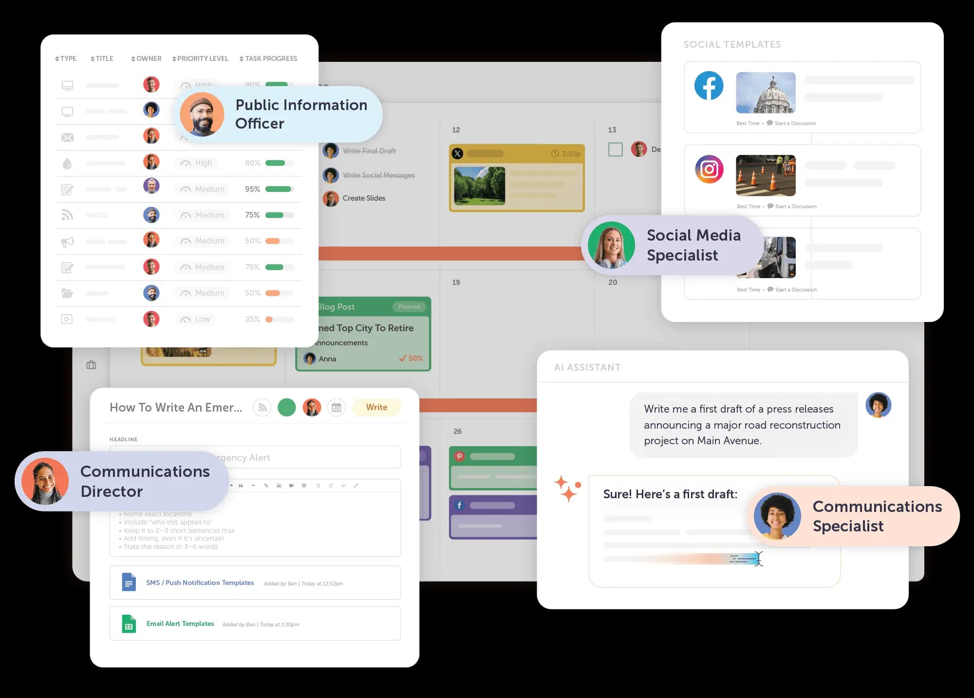 Dashboard overview of CoSchedule's products including Social Calendar