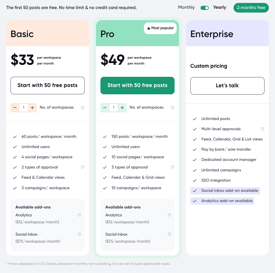 Graphic showing the pricing tiers of Planable plans