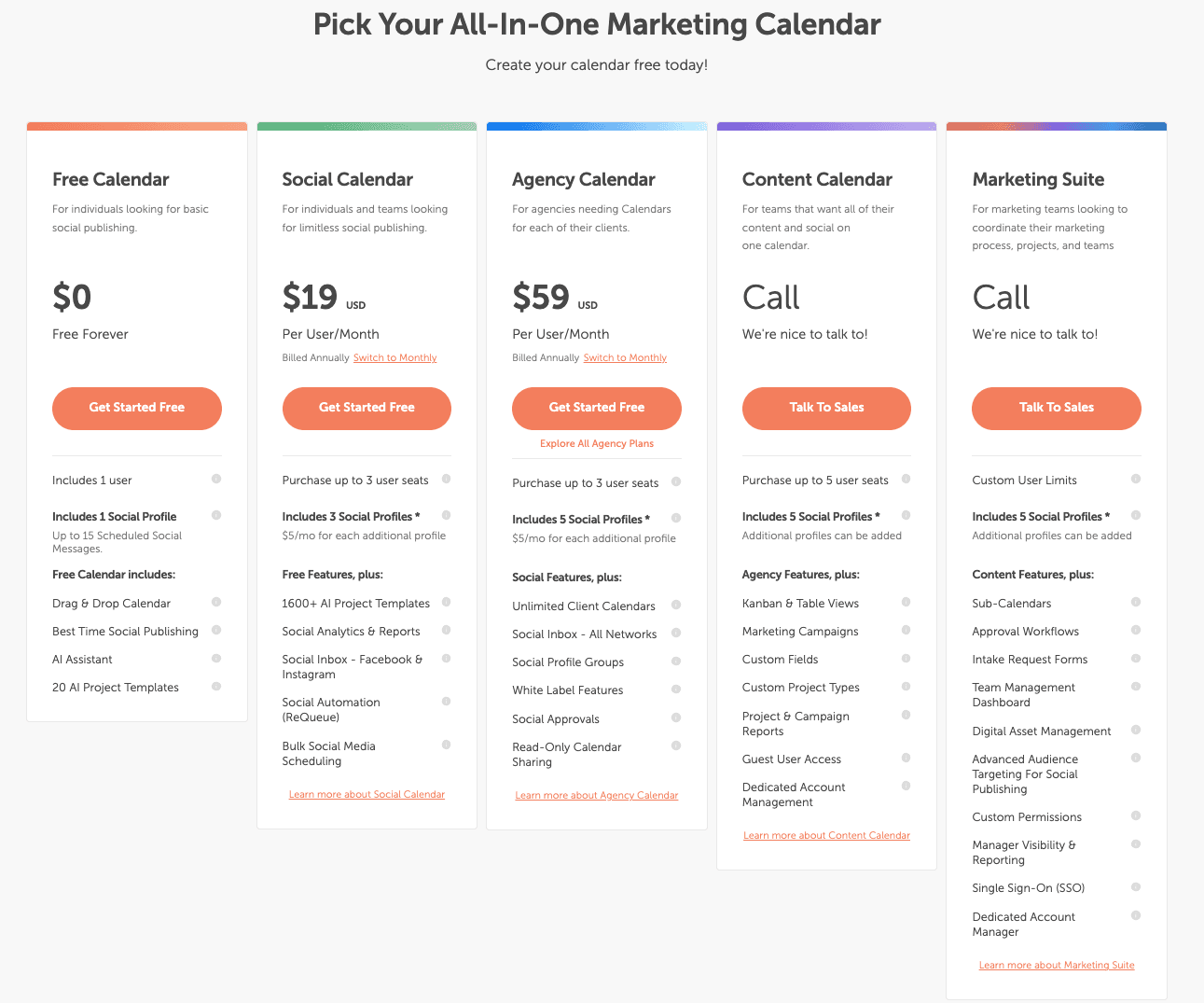 Overview of CoSchedule's pricing page
