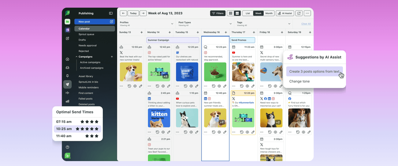 Sprout Social overview showing a complex user interface for social media management