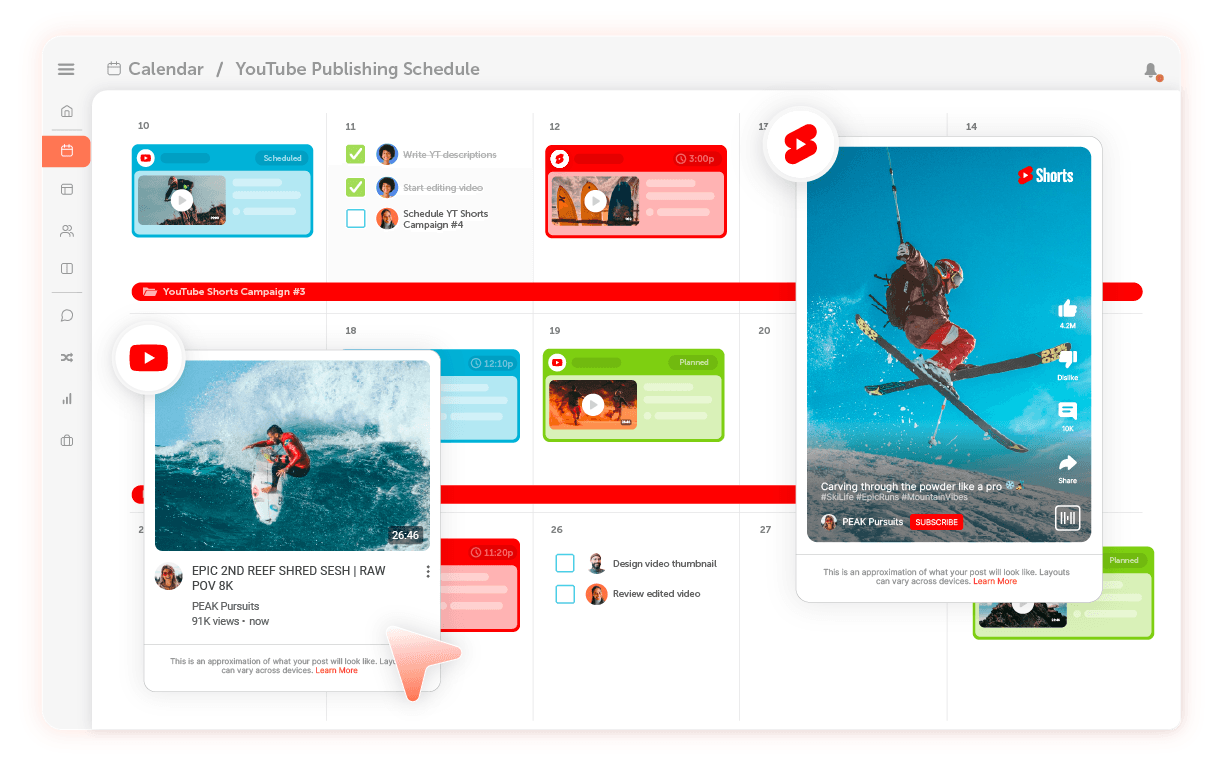 CoSchedule dashboard for posting YouTube Shorts