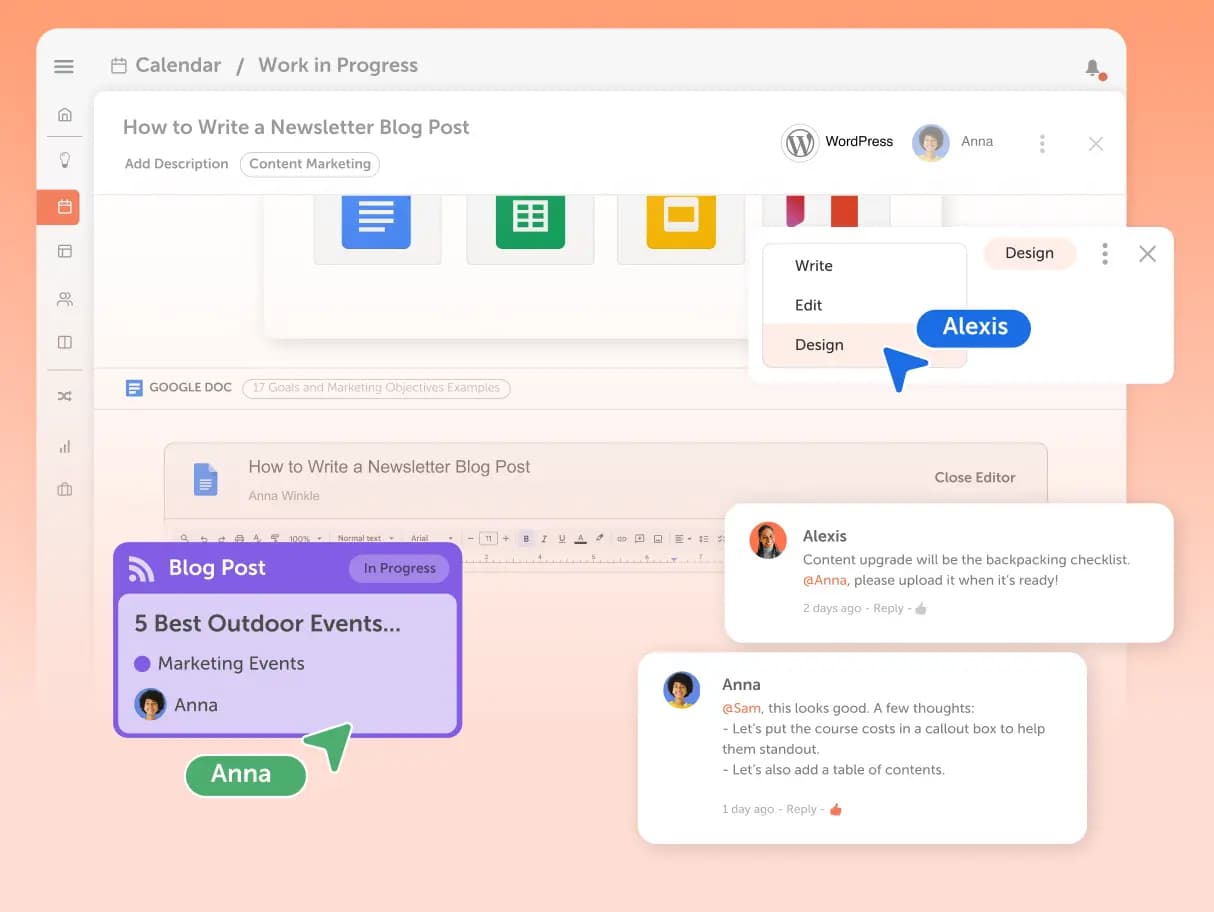 Workflows shown in CoSchedule with discussions and approvals