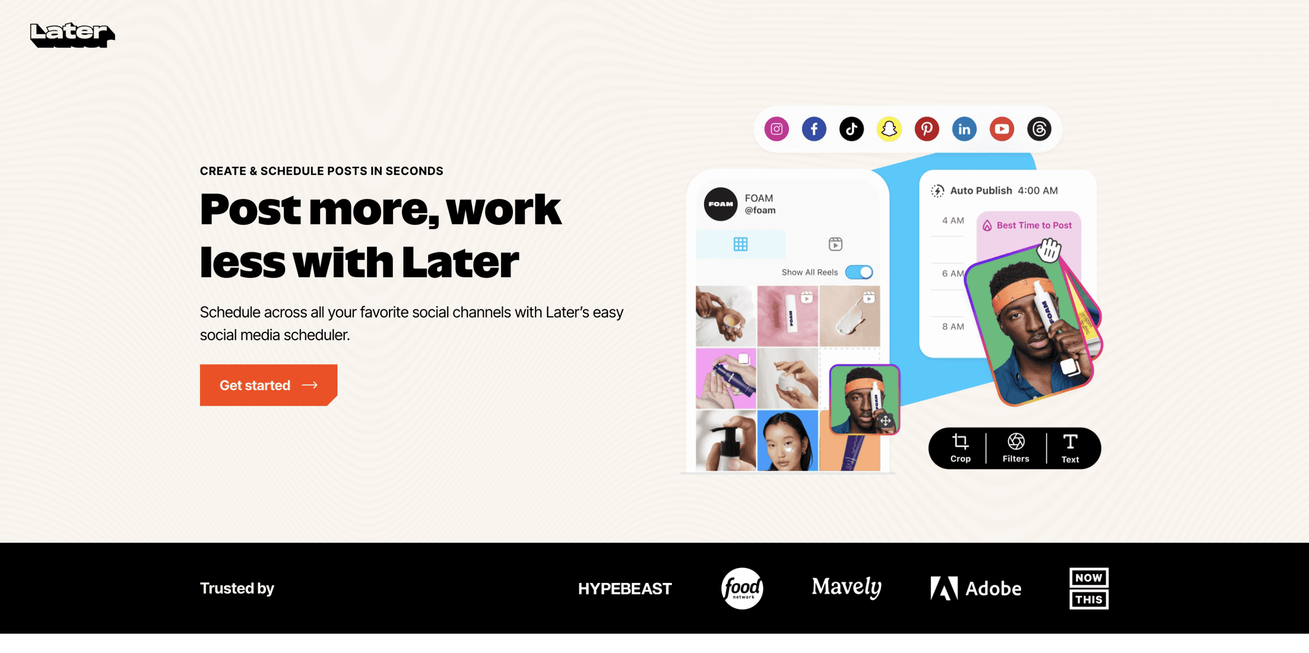Picture of Later.com's homepage.