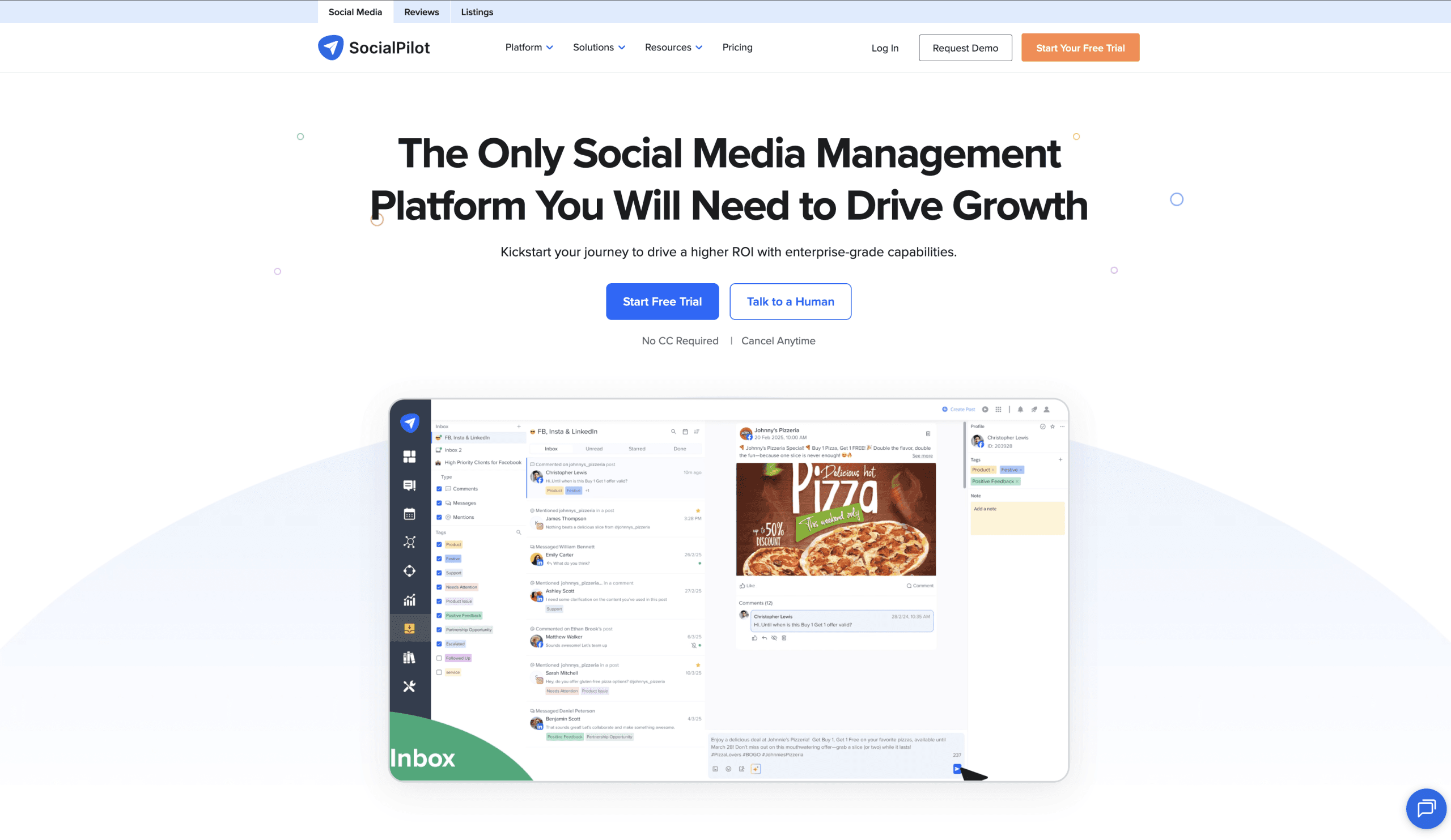 Picture of SocialPilot homepage. 