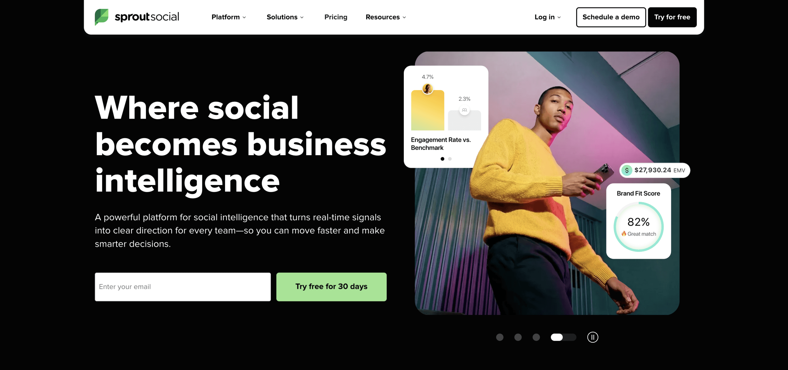 Image of Sproutsocial homepage.