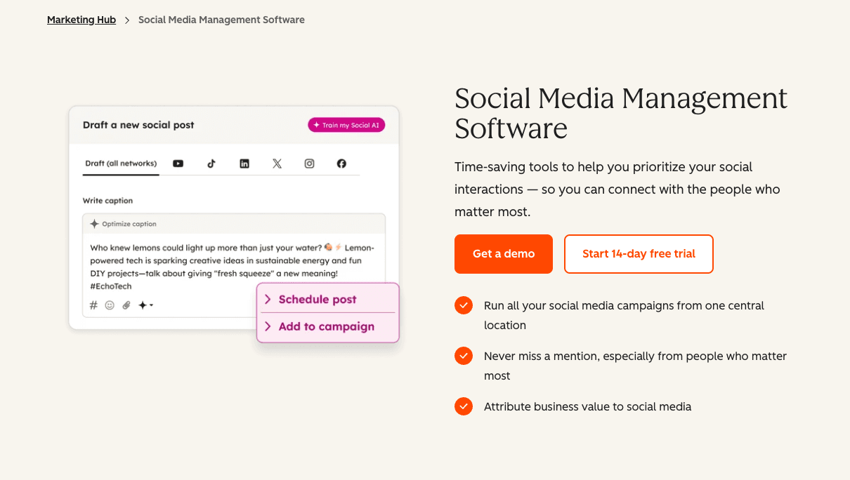 Hubspot Social Media Management Software
