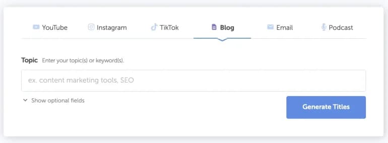 Topic field in the Blog Post Title Generator