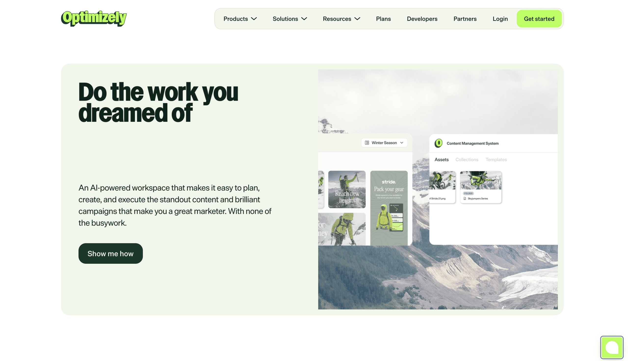 Graphic of Optimizely homepage.