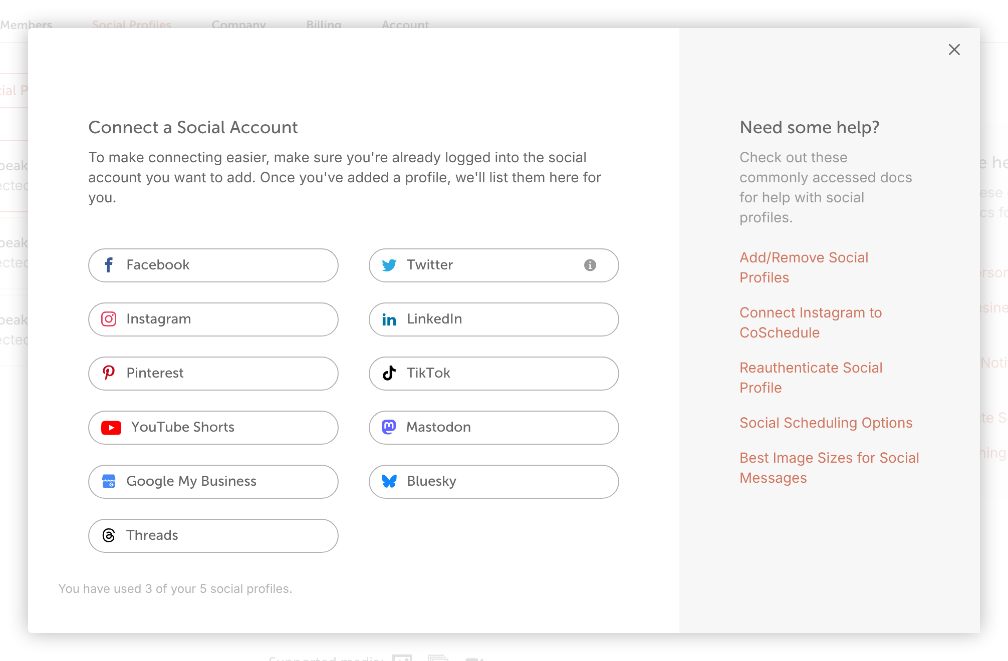 The social networks you can connect in CoSchedule