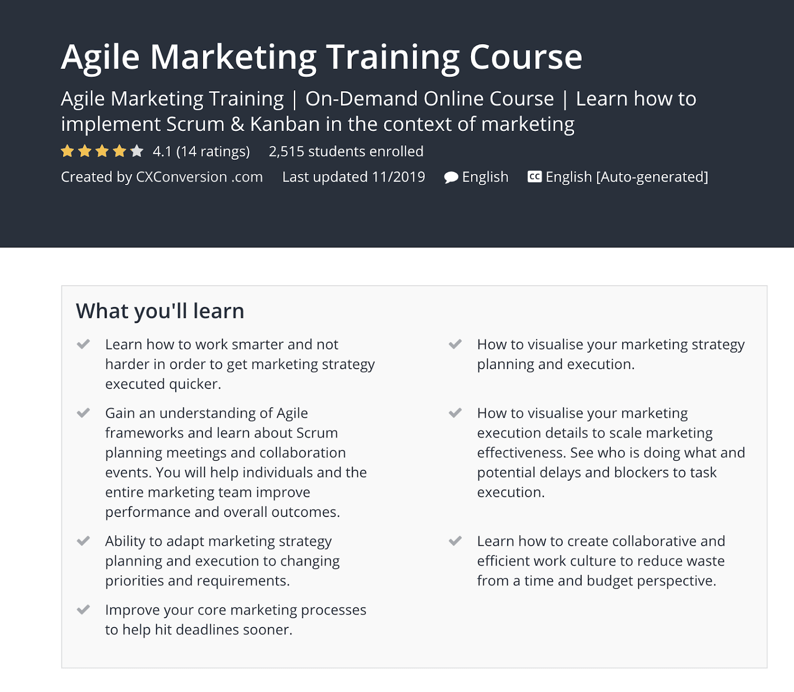 Udemy Agile Marketing Training Course