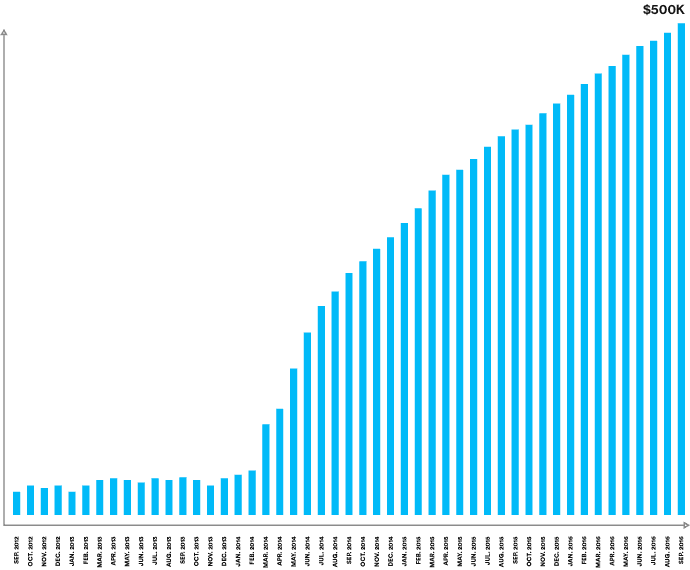 Bar graph with timeline and profit