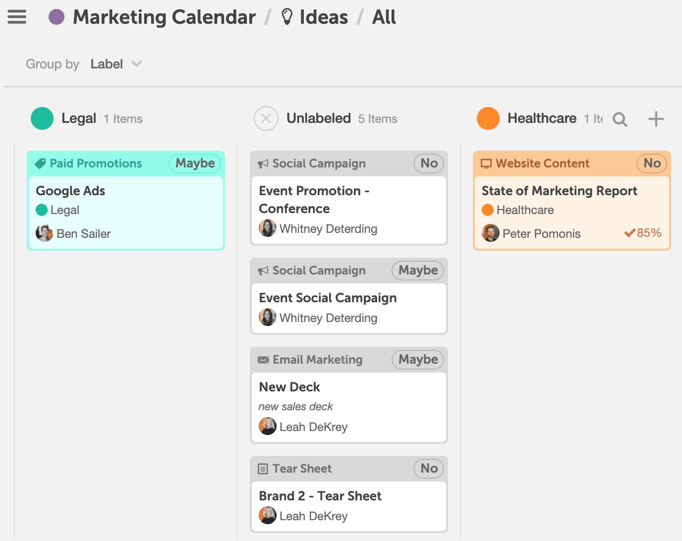 CoSchedule Idea Board