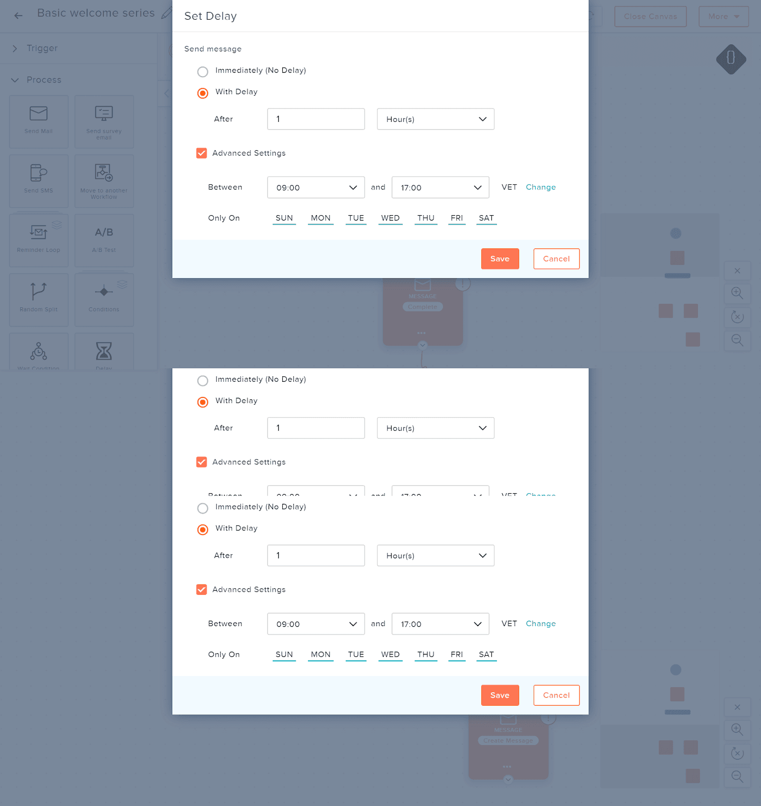 Setting delays for the scheduled emails