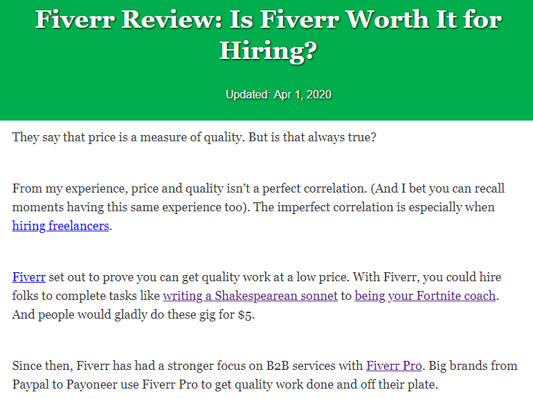 Article about Fiverr Review and whether it's worth hiring