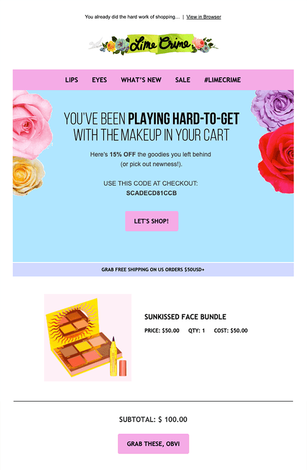 Email from Lime Crime